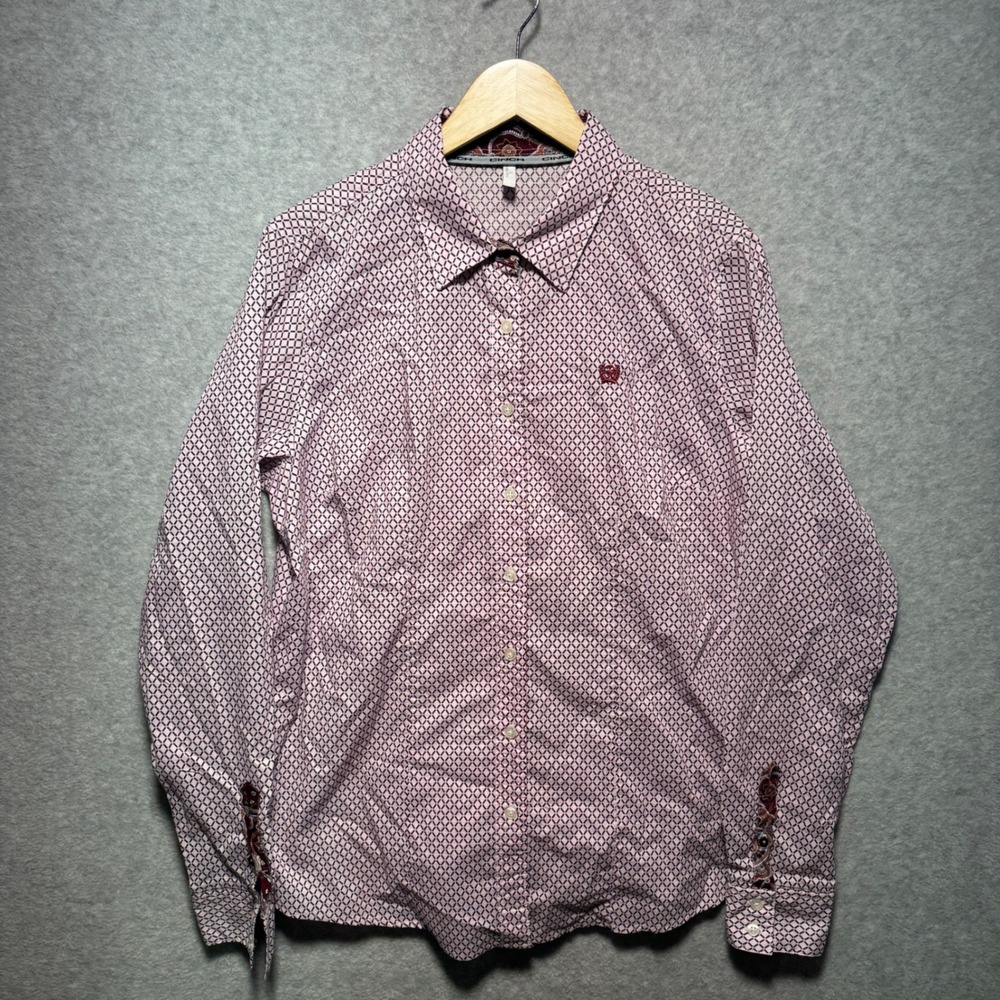 Cinch Women's XL Long Sleeve Button Down Shirt Pink Geometric MSW9165010 Western